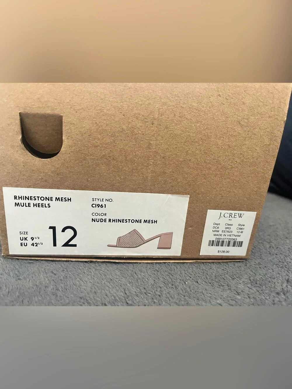 NWT J.Crew Rhinestone Mesh Mule Heels Size 12 | Nude Block Heel